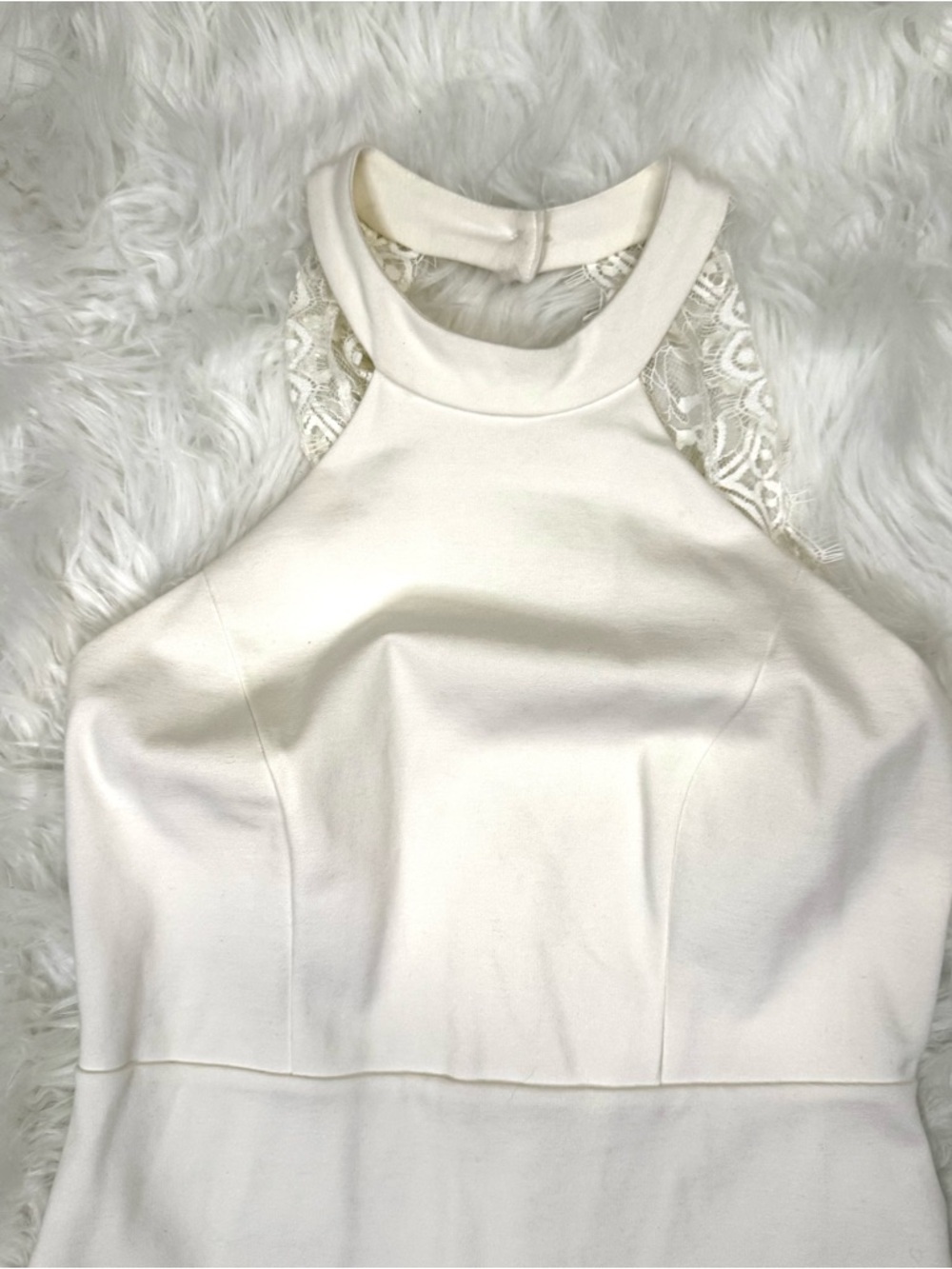 Lulus Ivory Halter Endlessly Alluring Bodycon Dress Lace Back Size M - Picture 3 of 11